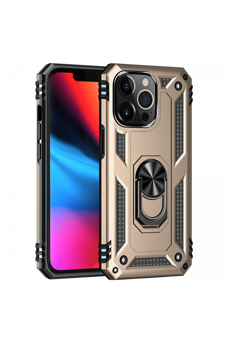 Newface Apple iPhone 14 Pro Max Kılıf Sofya Yüzüklü Silikon Kapak - Gold
