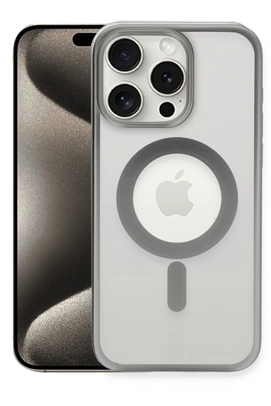 Newface Apple iPhone 15 Pro Kılıf Erozi Magsafe Kapak - Gümüş