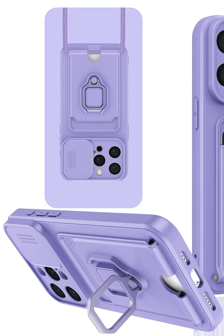 Newface Apple iPhone 15 Pro Kılıf Zuma Kartvizitli Yüzüklü Silikon - Lila
