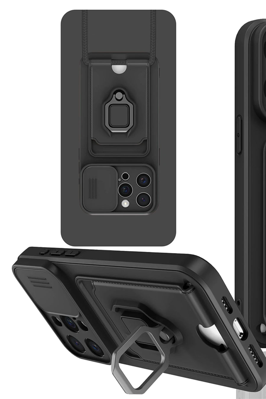 Newface Apple iPhone 15 Pro Kılıf Zuma Kartvizitli Yüzüklü Silikon - Siyah