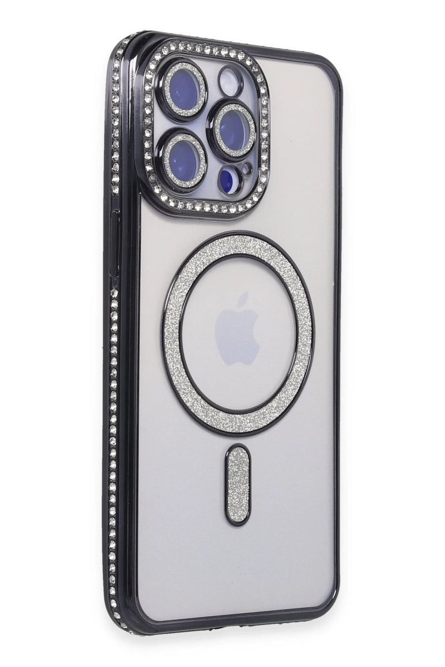 Newface Apple iPhone 15 Pro Max Kılıf Joke Simli Magneticsafe Kılıf - Siyah