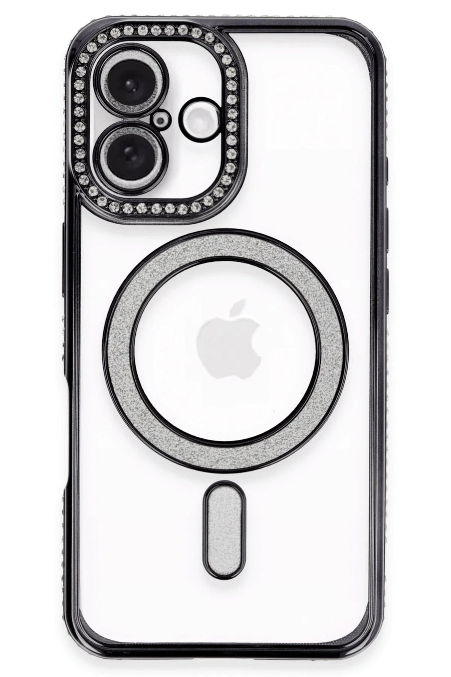 Newface Apple iPhone 16 Plus Kılıf Joke Simli Magneticsafe Kılıf - Siyah
