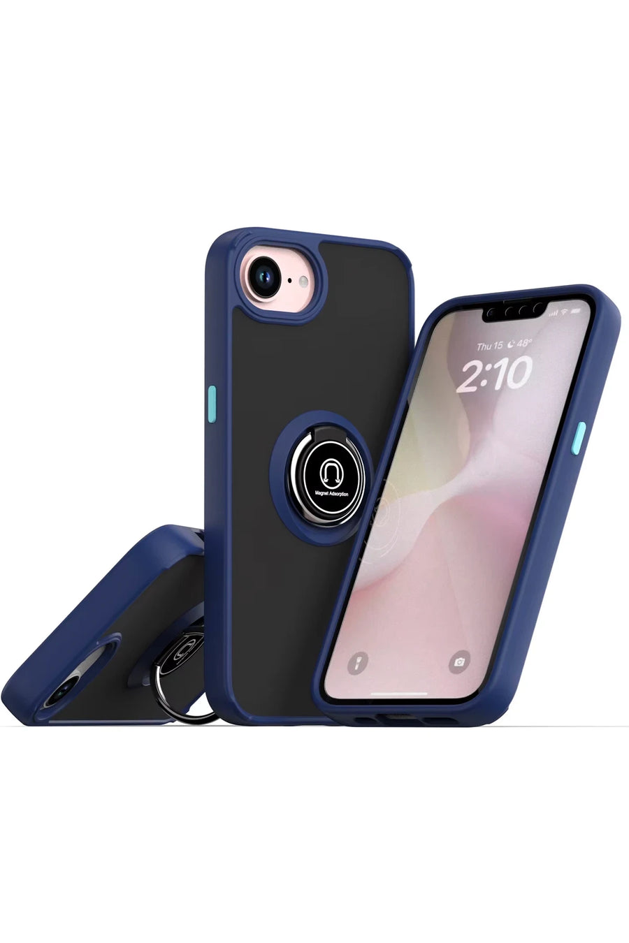 Newface Apple iPhone 16E Kılıf Montreal Yüzüklü Silikon Kapak - Lacivert