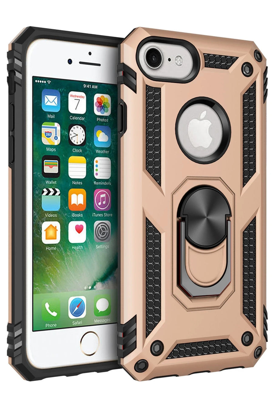 Newface Apple iPhone 7 Kılıf Sofya Yüzüklü Silikon Kapak - Gold