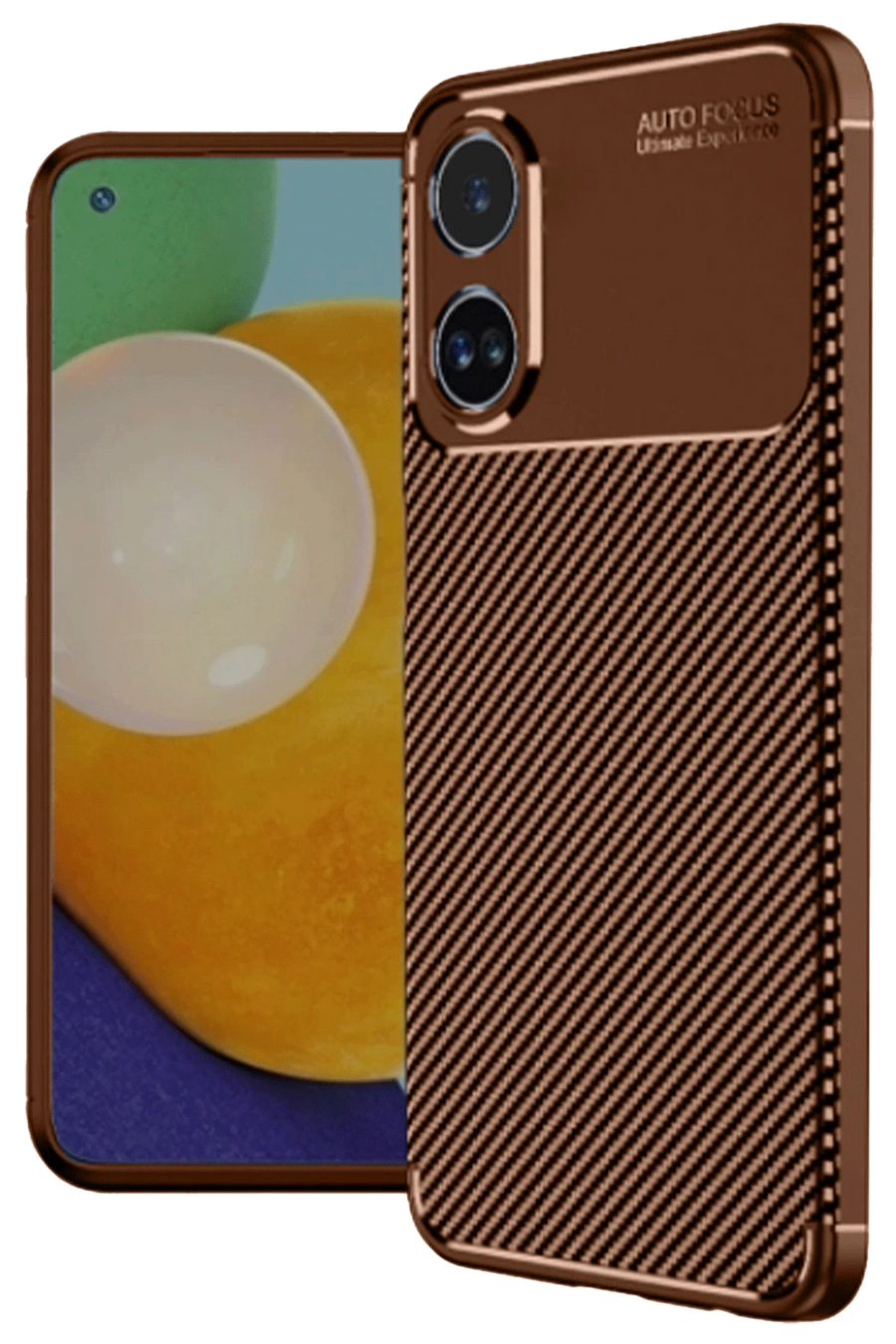 Newface Oppo A38 Kılıf Auto Focus Karbon Kapak - Kahverengi