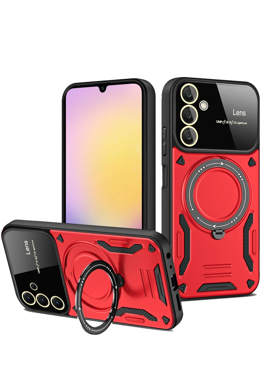 Newface Samsung Galaxy A25 5G Kılıf Joy Lens Standlı Kapak - Kırmızı
