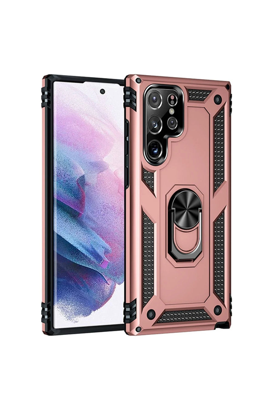 Newface Samsung Galaxy S22 Ultra Kılıf Sofya Yüzüklü Silikon Kapak - Rose