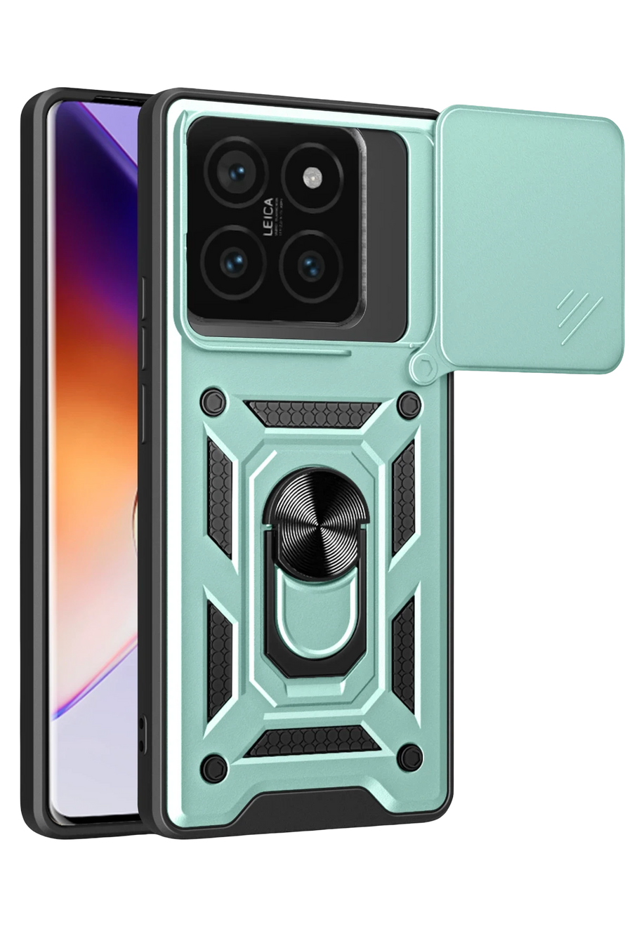 Newface Xiaomi Mi 14T Pro Kılıf Pars Lens Yüzüklü Silikon - Yeşil