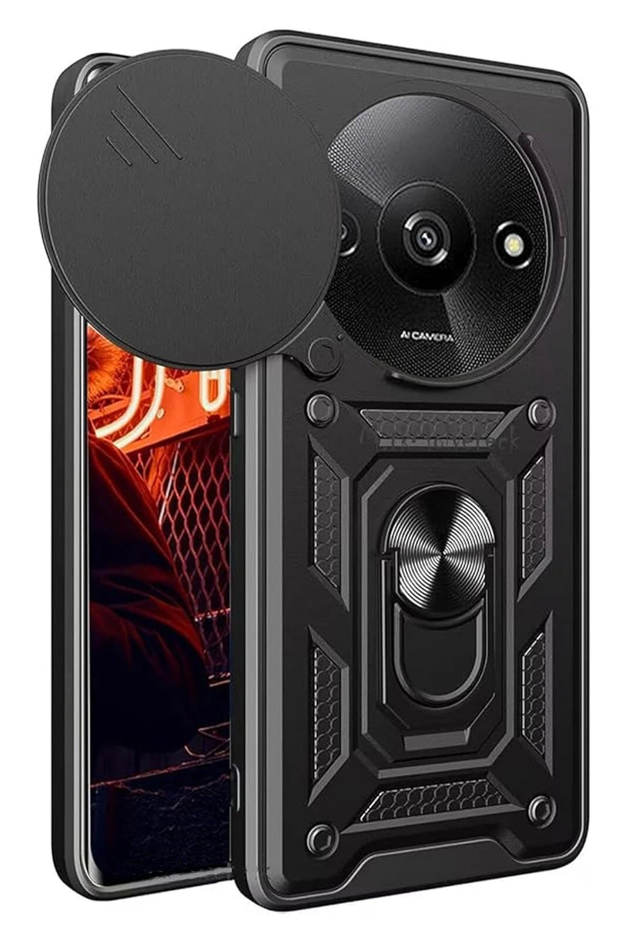 Newface Xiaomi Redmi A3 4G Kılıf Pars Lens Yüzüklü Silikon - Siyah