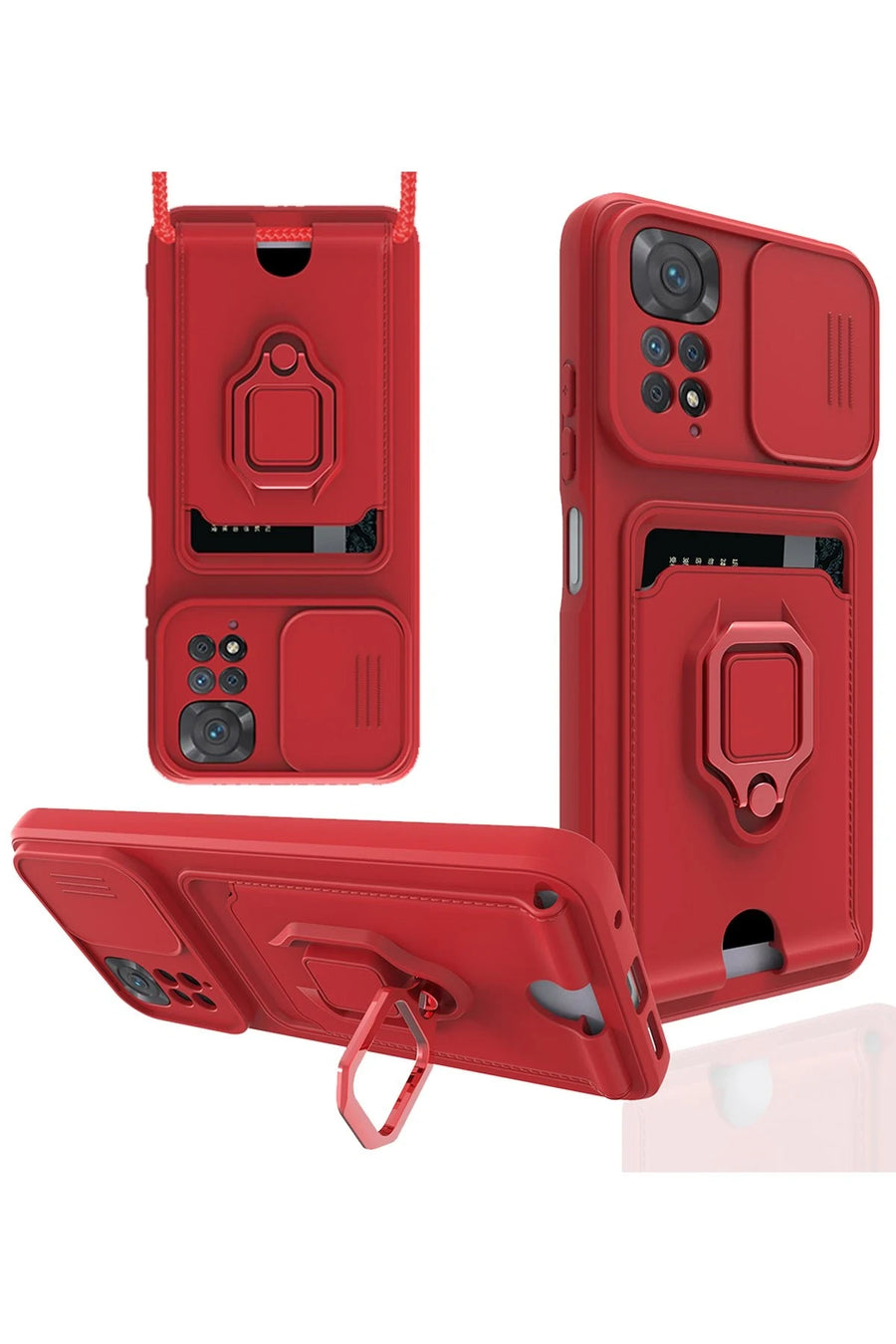 Newface Xiaomi Redmi Note 11 Pro Kılıf Zuma Kartvizitli Yüzüklü Silikon - Kırmızı