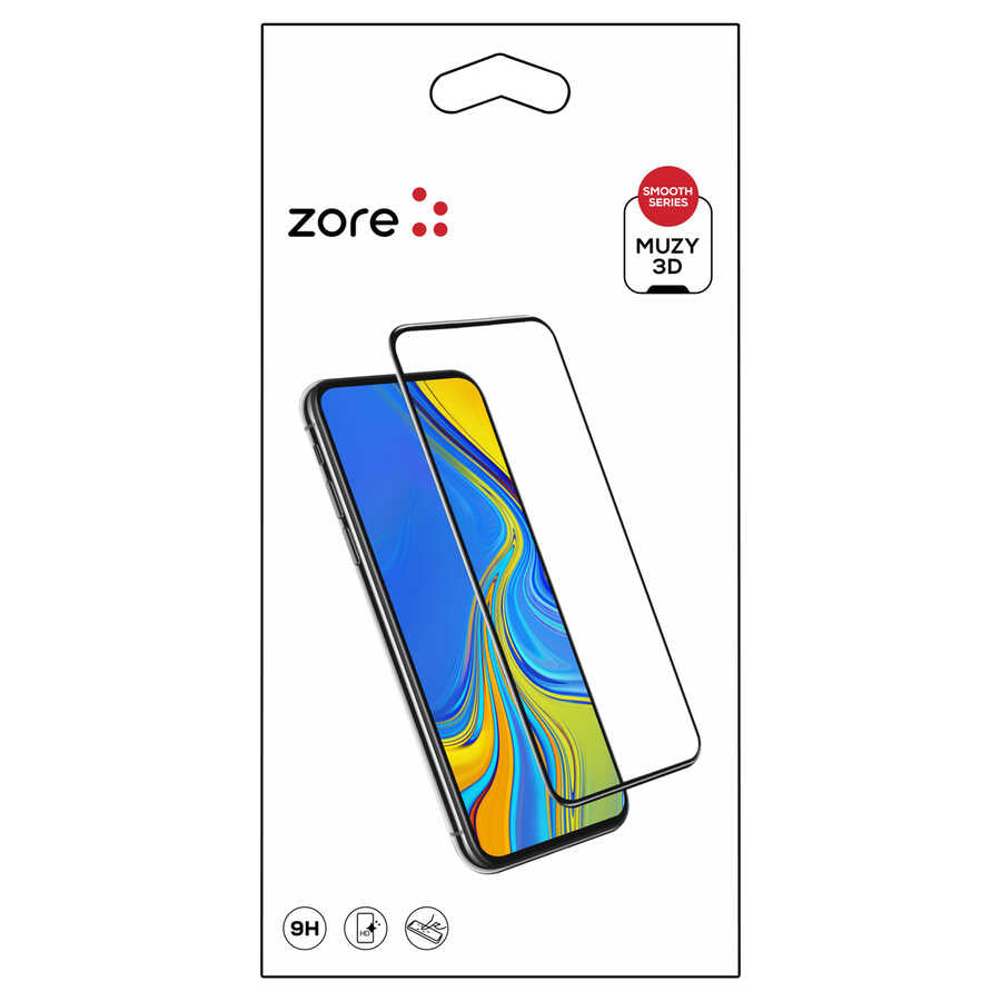 Oppo A31 Zore 3D Muzy Temperli Cam Ekran Koruyucu - Siyah