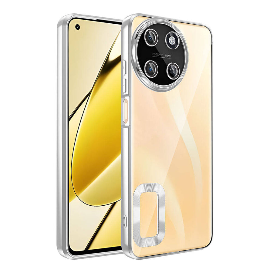 Realme 11 4G Kılıf Kamera Korumalı Logo Gösteren Zore Omega Kılıf - Gümüş