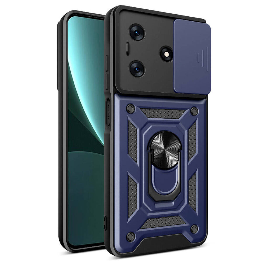 Tecno Spark 10C Kılıf Magnetik Standlı Kamera Korumalı Zore Sürgülü Vega Kılıf - Mavi