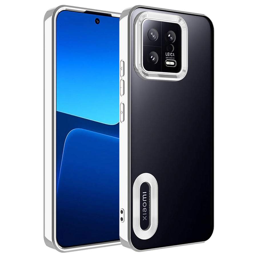 Xiaomi Mi 13 Kılıf Kamera Korumalı Logo Gösteren Zore Omega Kılıf - Gümüş
