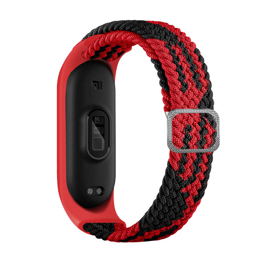 Xiaomi Mi Band 6 KRD-49 Örgü Kordon - Siyah-Kırmızı
