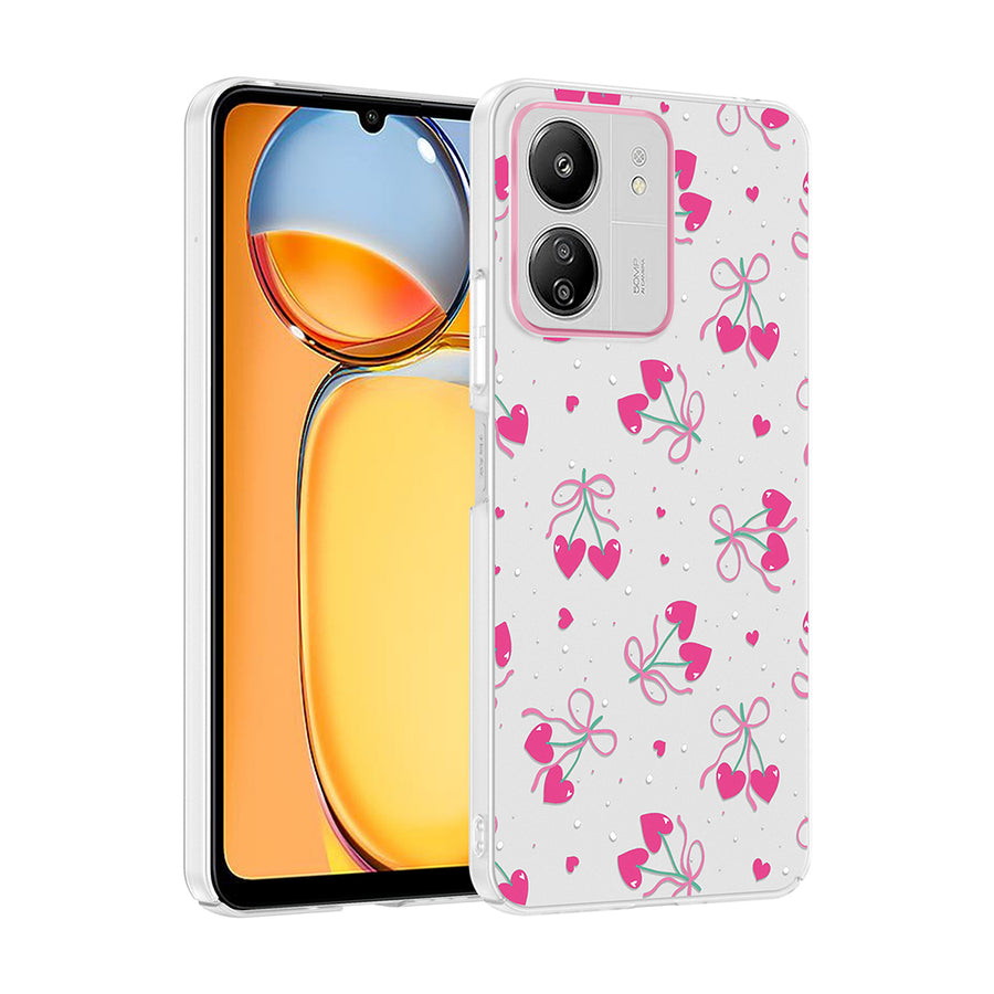 Xiaomi Poco C65 Kılıf Kamera Korumalı Desenli Zore Klip Kılıf - Kalpli Kiraz