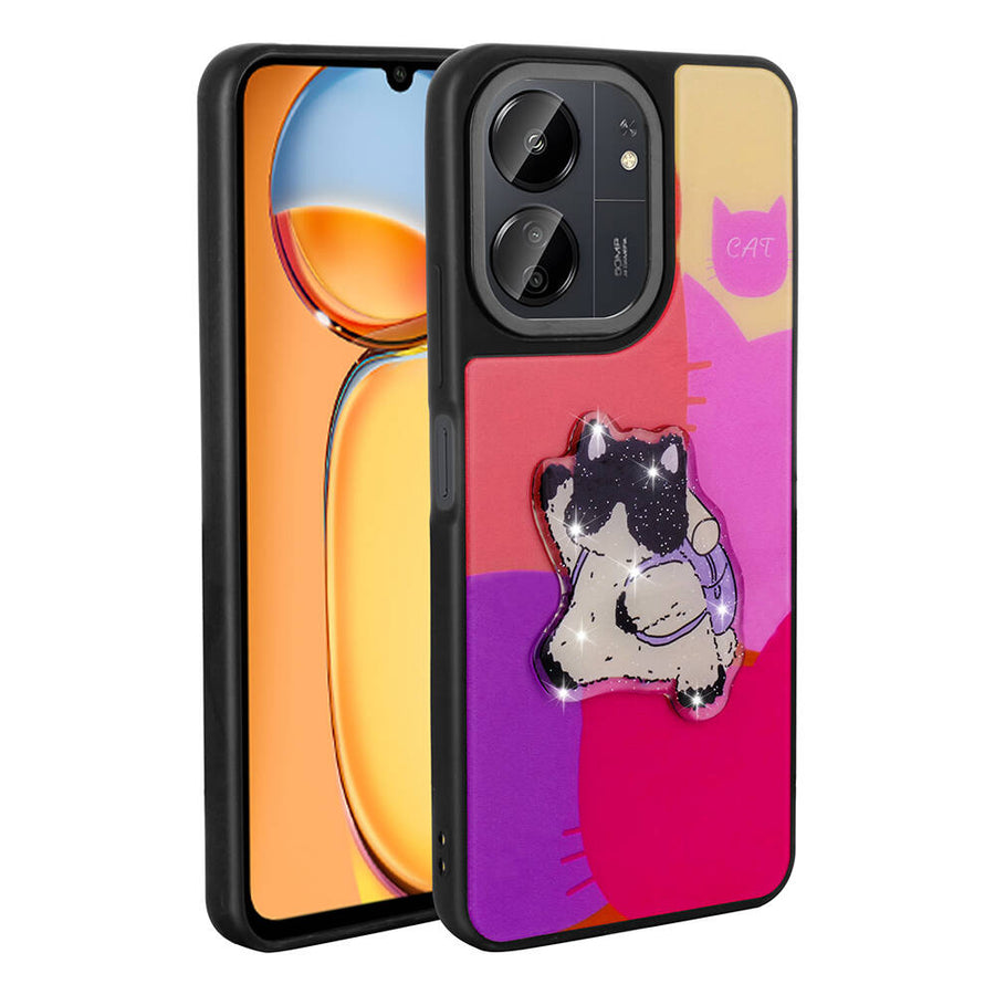 Xiaomi Poco C65 Kılıf Parlayan Kabartmalı İkonik Figürlü Zore Amas Silikon Kılıf - Mor