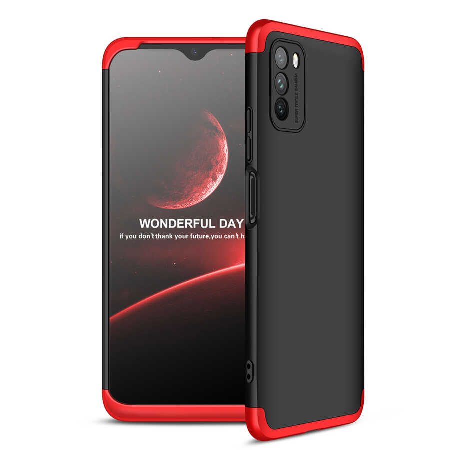 Xiaomi Poco M3 Kılıf Zore Ays Kılıf - Siyah-Kırmızı