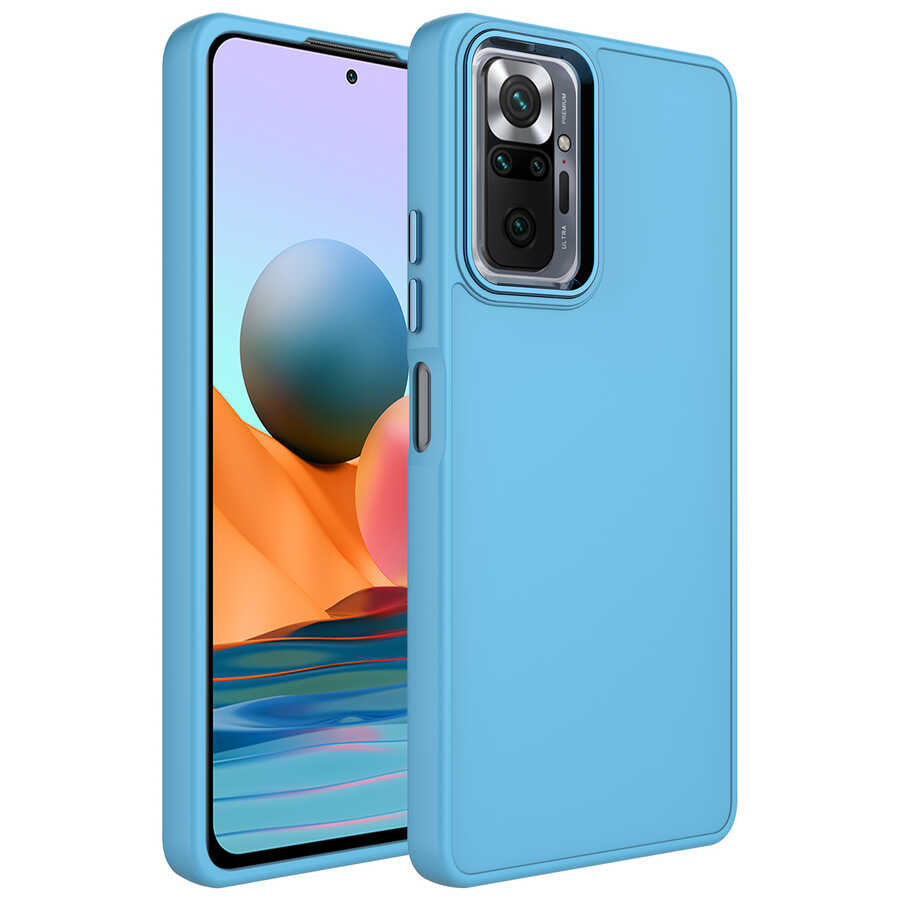 Xiaomi Redmi Note 10 Pro Kılıf Metal Çerçeve ve Buton Tasarımlı Silikon Zore Luna Kılıf - Sierra Mavi