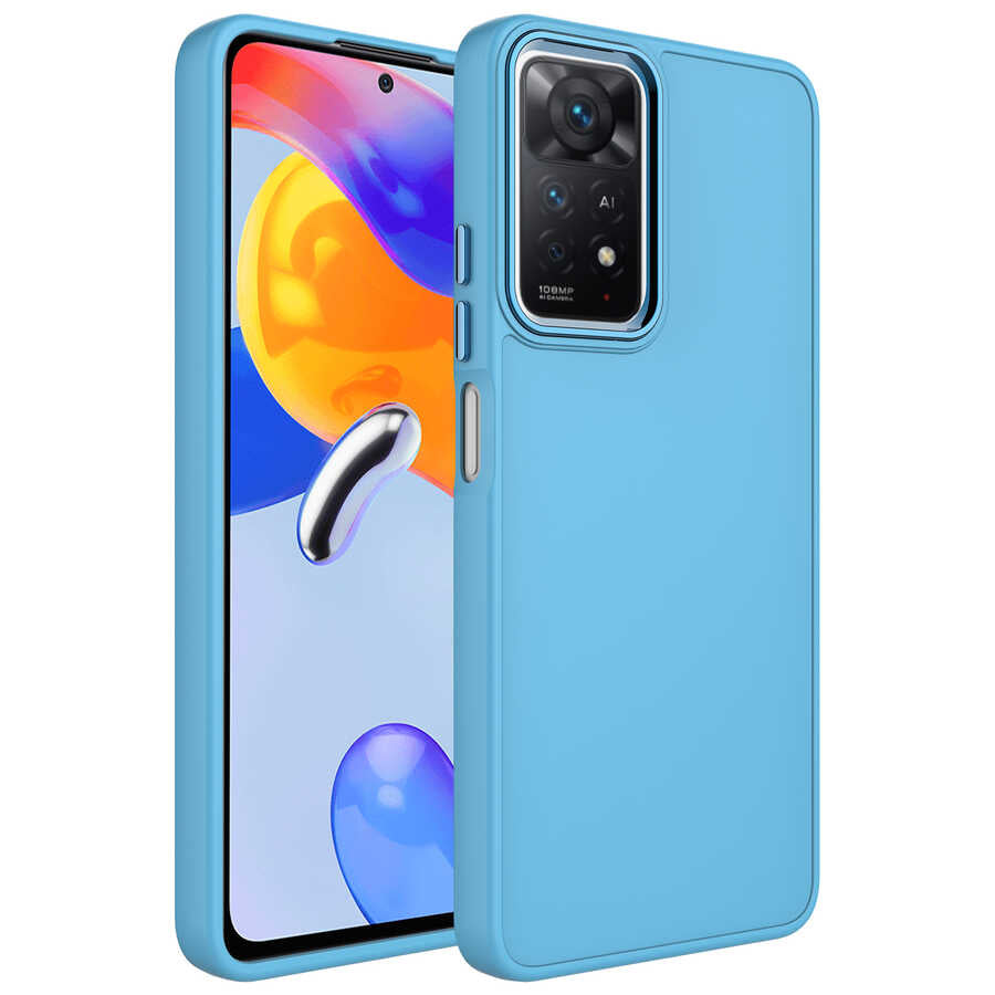Xiaomi Redmi Note 11 Pro 5G Kılıf Metal Çerçeve ve Buton Tasarımlı Silikon Zore Luna Kılıf - Sierra Mavi