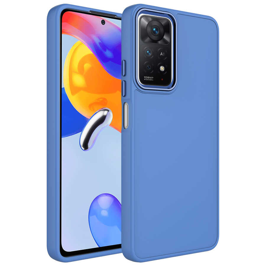 Xiaomi Redmi Note 11S Global Kılıf Metal Çerçeve ve Buton Tasarımlı Silikon Zore Luna Kılıf - Lavendery Gray