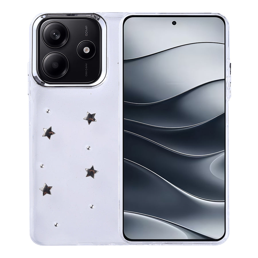 Xiaomi Redmi Note 14 4G Kılıf Airbag Tasarımlı Simli Şeffaf Zore Kutup Kılıf - Yıldız