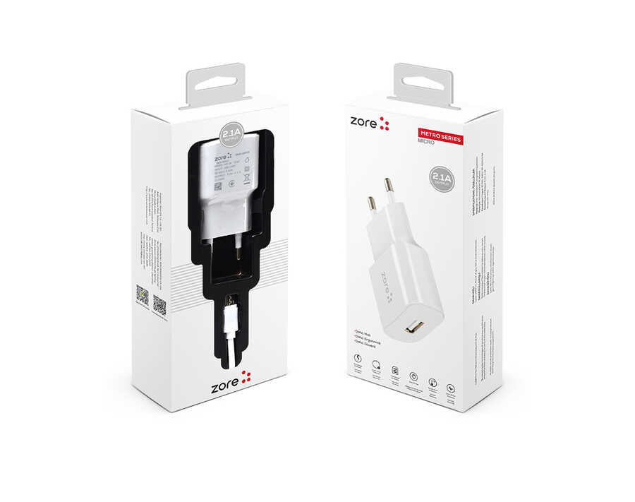 Zore Metro Serisi ZR-TC01 Micro 2 in 1 Şarj Seti - Beyaz