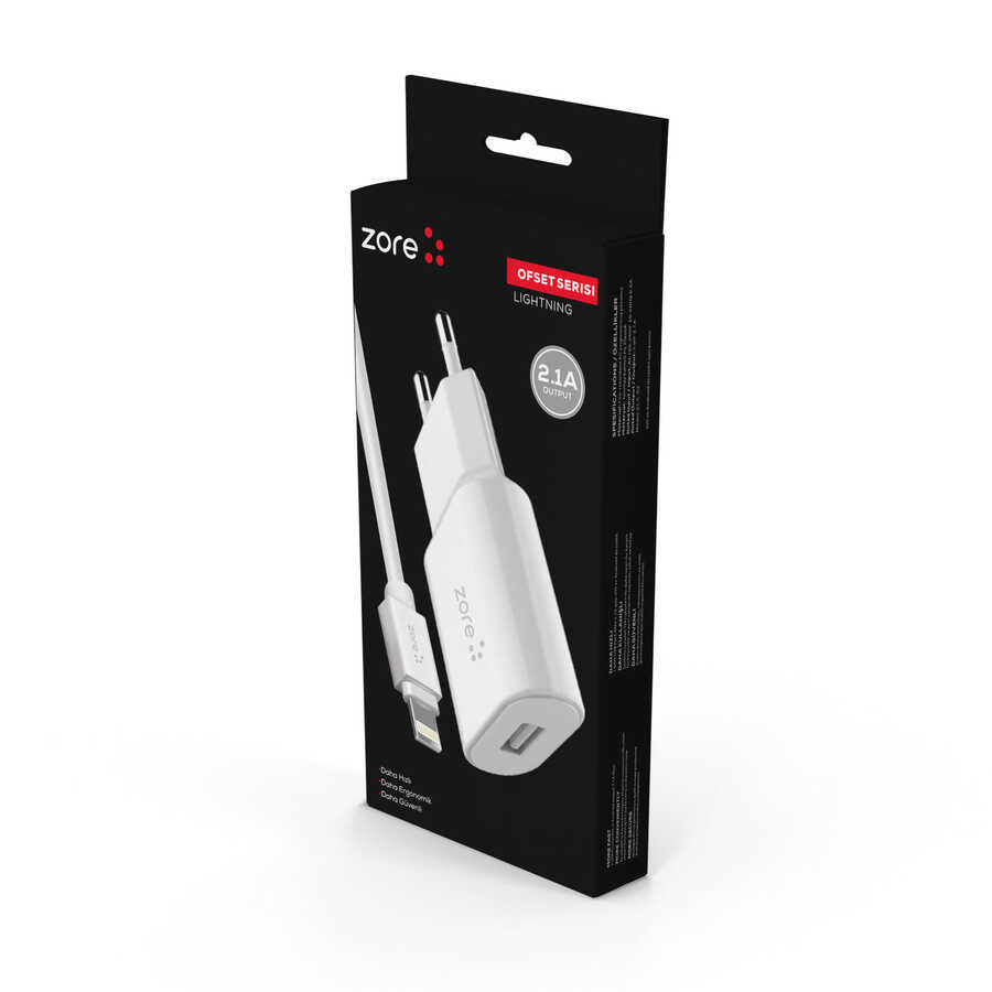 Zore Ofset Serisi ZCS-02 Lightning 2 in 1 Ev Şarj Seti 2.1A - Beyaz