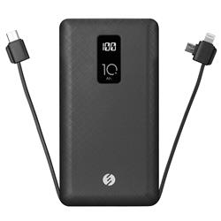 S-link IP-T100C 10000mAh Lightning+Micro+Type C Kablolu Powerbank Siyah LCDli