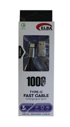 Elba Elb34-Usb Type-c 1mt 3A Hızlı Şarj Hasırlı Siyah Kablo