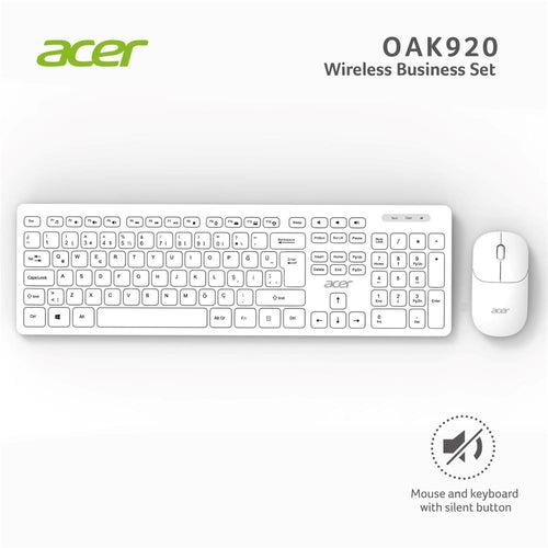 Acer OAK-920  Beyaz Kablosuz Sessiz Tuşlu  2.4Ghz Klavye Moue Set Beyaz (Mouse 1200Dpı) Caps Lock