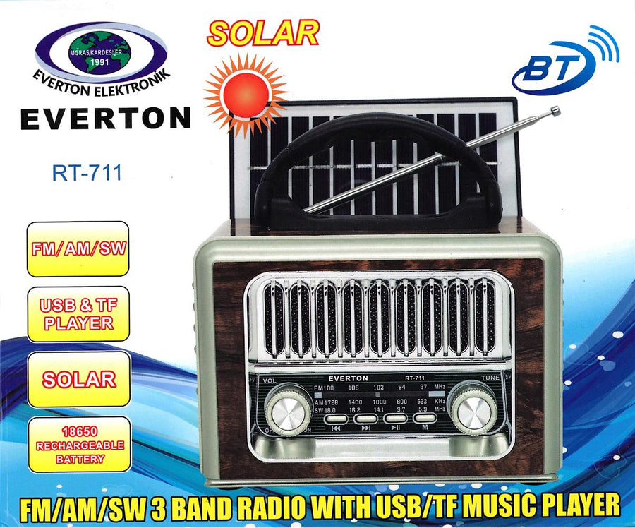 Everton Rt-711-Usb-Tf-Am-Fm-Sw-Tws-Usb Güneş Enerjili  Nostaljik Radyo