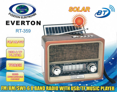 Everton RT-359 Fm-Am-Sw-Usb&amp;Tf Player Güneş Enerjili Nostaljik Radyo