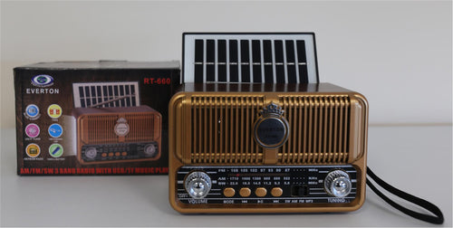 Everton Rt-660  Bluetooth Fm-Usb-Tf-Aux Şarjlı Nostaljik Radyo Solar (Güneş Panelli)