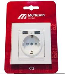 Mutlusan 2 Usb"li Topraklı Beyaz Blisterli Priz (2220 619 0201)