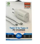 Megatech Mt-25w QC:3.0 PD:3.0 Ev Şarj Kafa+ Type-C To Type-C Şarj Kafası Hızlı Şarj