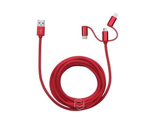 Frisby FA-7558UC 3mt Örgülü USB Data - Şarj Kablo 3in1 (iOS-Android-Type-C) Kırmızı