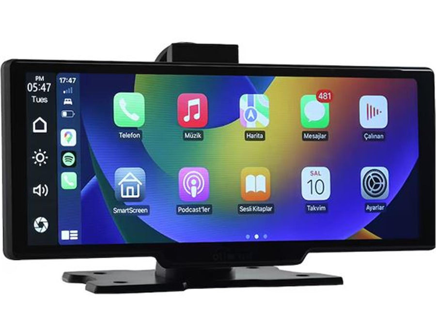 Ottocast 10" Taşınabilir Apple CarPlay &amp; Android Auto, Ön &amp; Arka Kameralı Araç Multimedya
