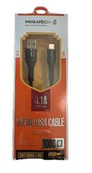 Megatech 3.1A A Örgülü Serisi Usb to Type-c 1mt  Data Kablosu Siyah