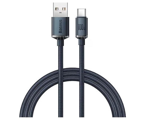 Baseus Crystal USB-A to C 100W Kablo 1.2m Siyah (CAJY000401)