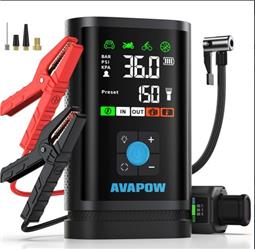 Avapow JP3 16000mAh 3000A &amp; Lastik Şişirme Pompalı Jump Starter Taşınabilir Akü Takviye Kiti
