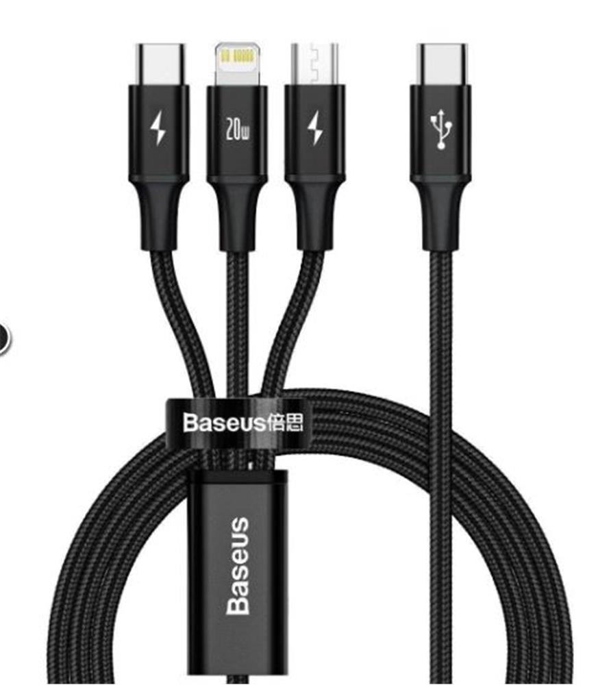 Baseus CAMLT-SC01 20W 1,5m Rapid 3in1 Şarj Kablosu Siyah