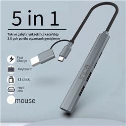 Inca IUTP-06TX 5in1 USB 3.0 + 2xUSB 2.0+Type-C+PD 100W USB+Type-C Çoklayıcı 3.0 ile 5 Gbps