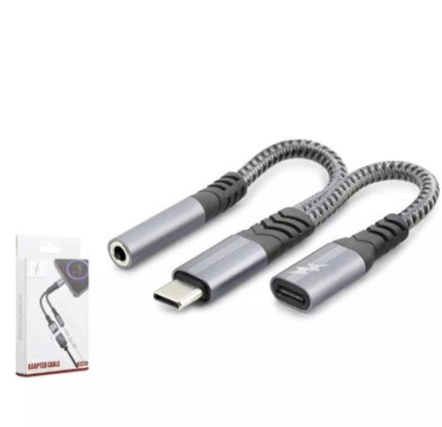 Hadron Gj-018 Type-C To 3.5Mm + Type-C F Kablo Car Şarj 100W Siyah