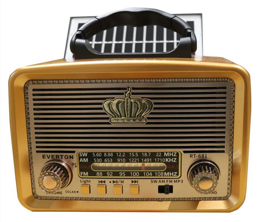 Everton RT-681  Solarlı,Ledli, Şarjlı Nostaljik Radyo (FM-AM-SW-USB-TF)
