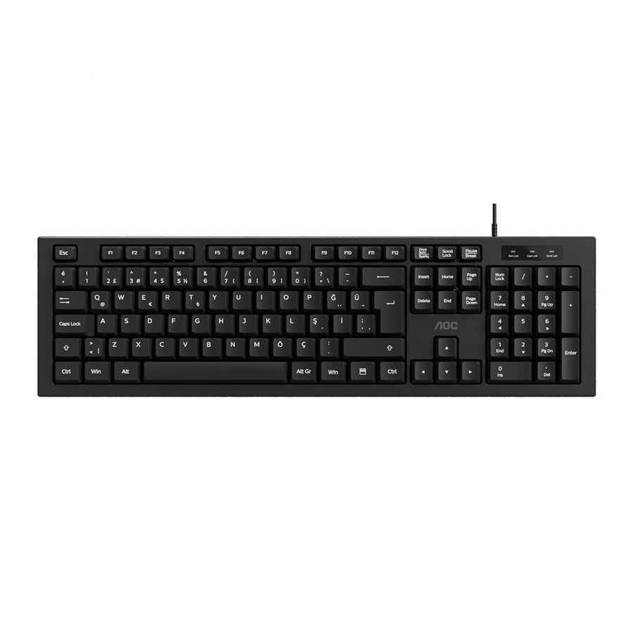 AOC KB130B-38 1,8mt Kablo Uzunluğu Usb Siyah Türkçe Kablolu Standart Klavye,Sessiz yazma