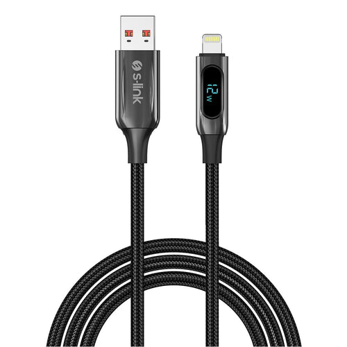 S-link Armor LED UL-012 12W 1m USB to Lightning PD Örgülü LED Başlıklı Siyah Hızlı Şarj Kablosu