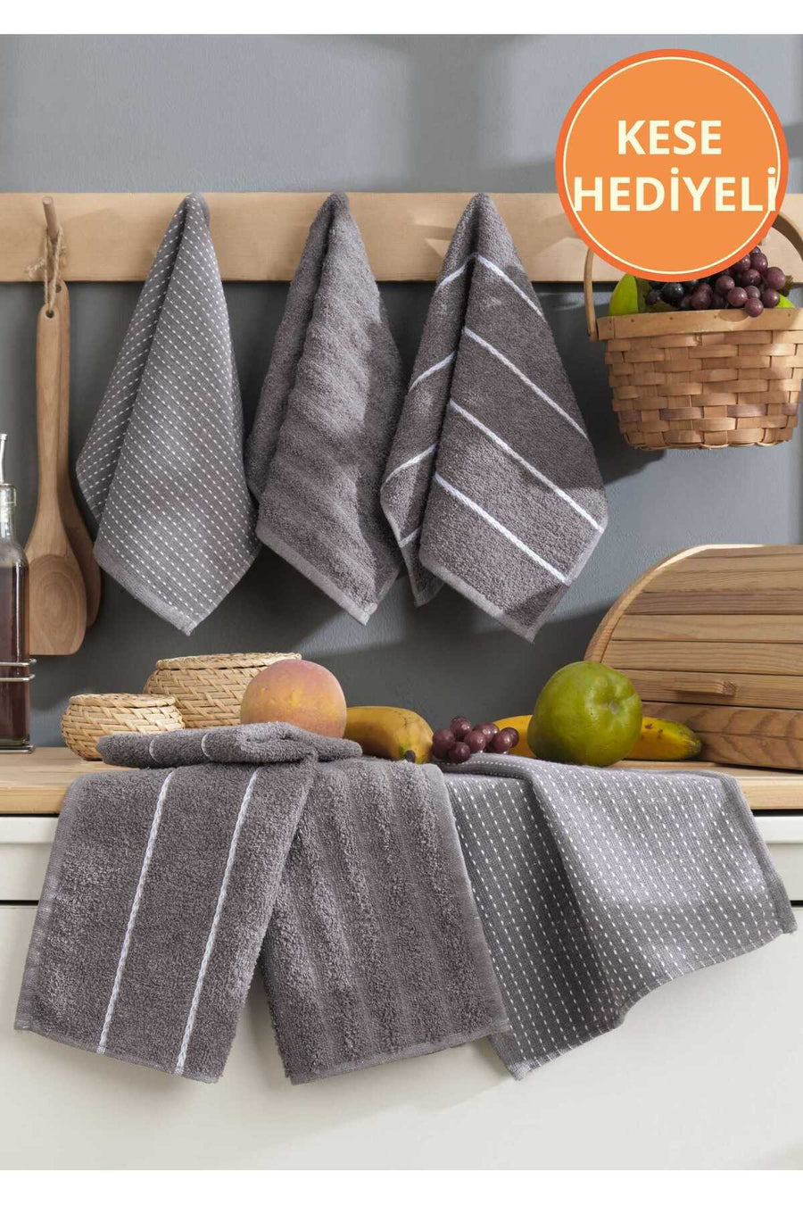 Gri Sophia 6'lı 30x50 Cm Seti Mutfak Havlusu