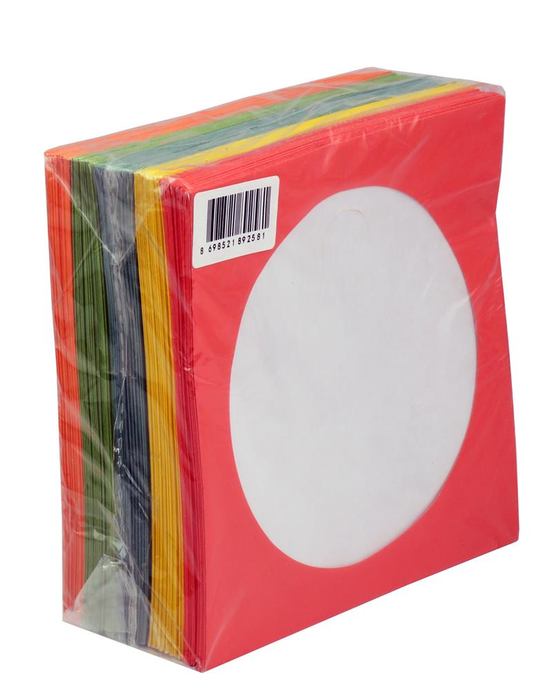 CD&amp;DVD Zarfı Renkli 80gr 100 lü Paket Pencereli (Kırmızı,Sarı,Yeşil,Mavi,Turuncu)