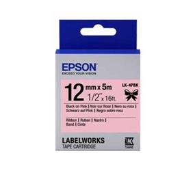 Epson LK-4PBK Pembe Üzeri Siyah Kurdele 12mm 9 Metre